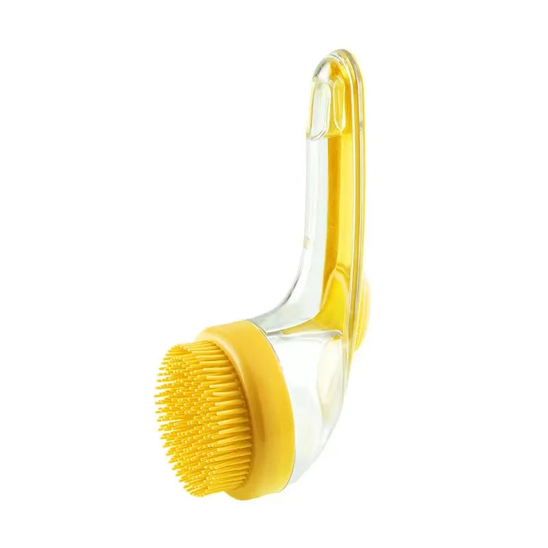 Soft Silicone Pet Bath Brush with Long Handle Shampoo Dispenser.