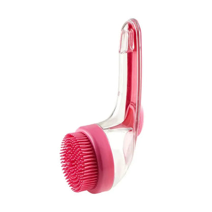 Soft Silicone Pet Bath Brush with Long Handle Shampoo Dispenser.