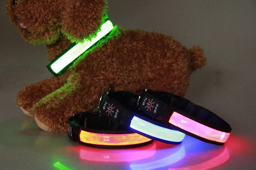 LED Luminous Dog Collar Adjustable Flashing USB Charging Glowing Collar Night Light Harness For Big Medium Small Dogs Pet Items