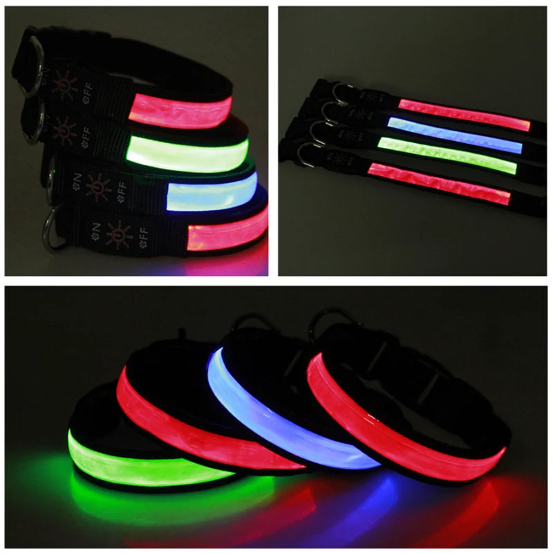 LED Luminous Dog Collar Adjustable Flashing USB Charging Glowing Collar Night Light Harness For Big Medium Small Dogs Pet Items