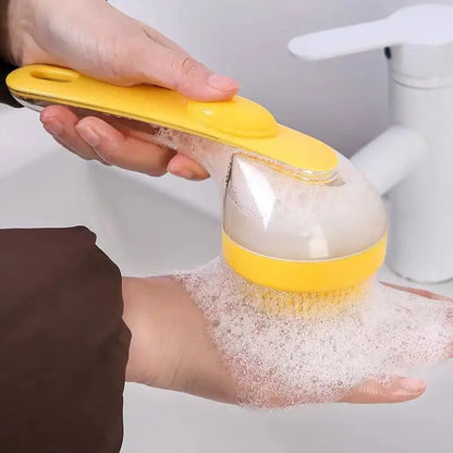 Soft Silicone Pet Bath Brush with Long Handle Shampoo Dispenser.